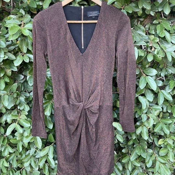 Ted Baker Lizzey Copper Metallic Long Sleeve Dress - Picture 2 of 6